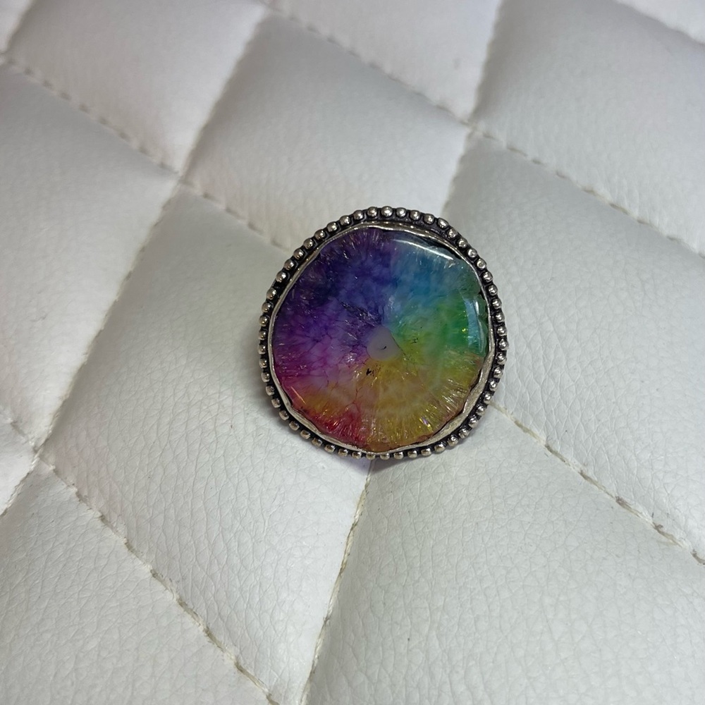 Silver and Rainbow Stone Ring Size 8